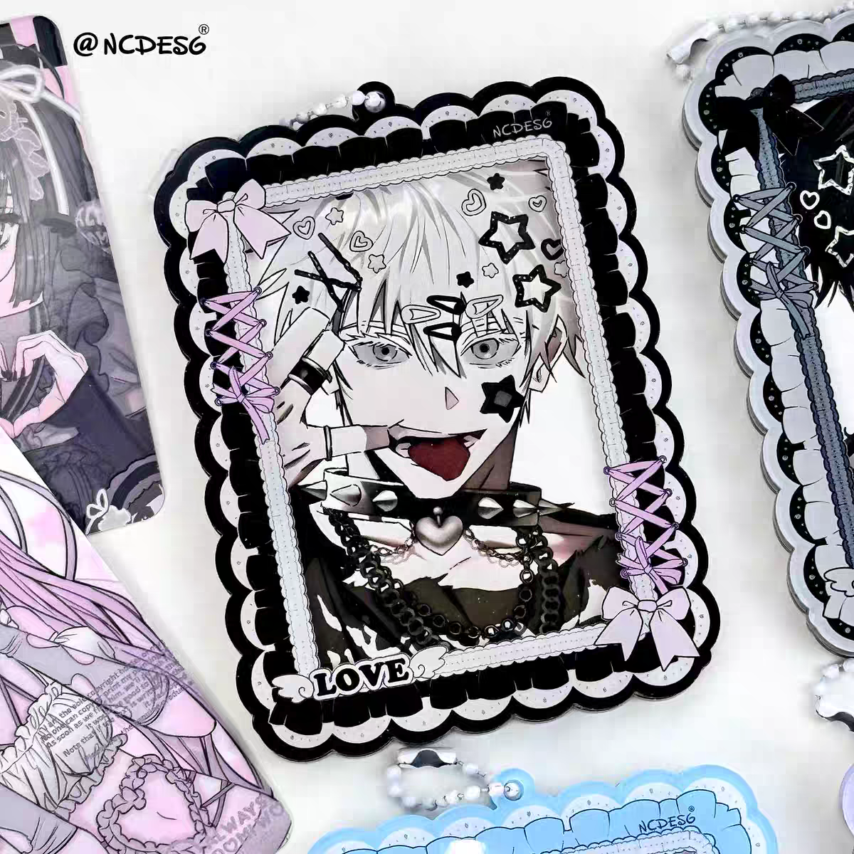 Black & Pink Acrylic Photocard Holder Keychain (9.4x6.8CM)